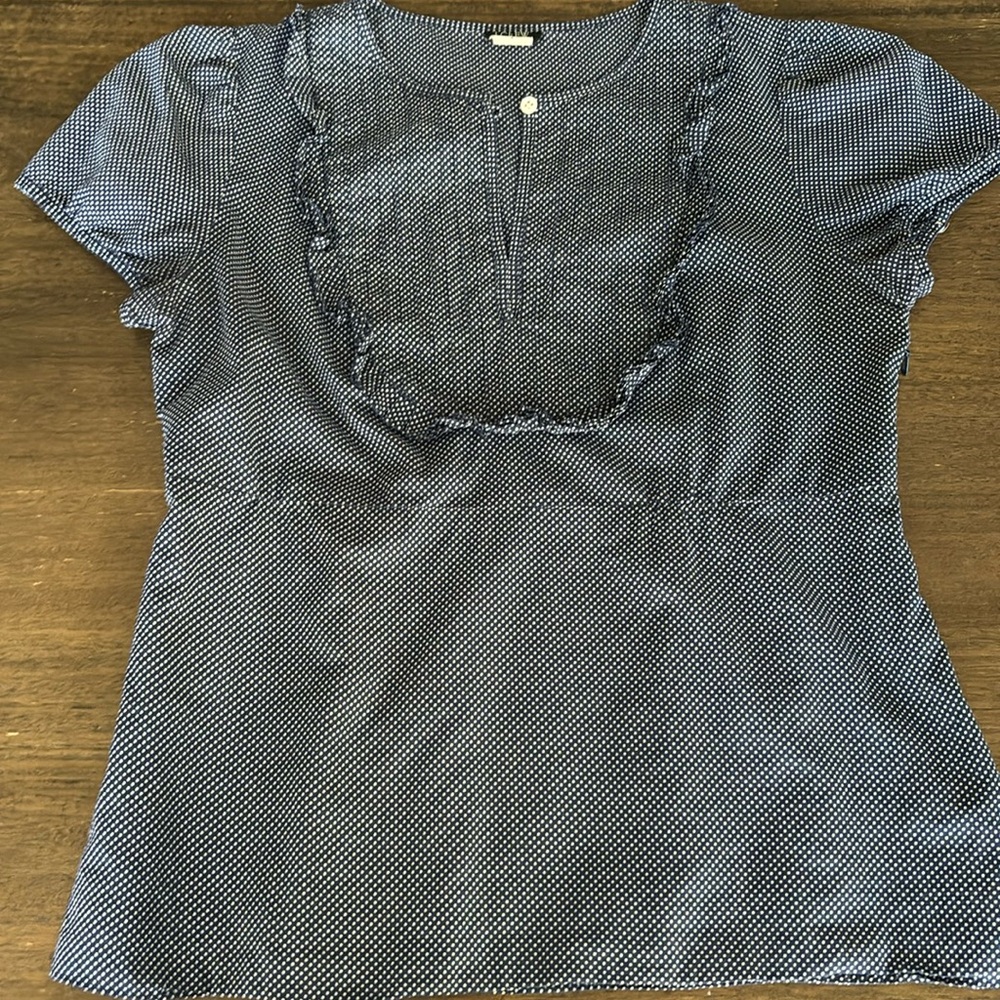JCREW WOMENS NAVY POLKA DOT RUFFLE TOP